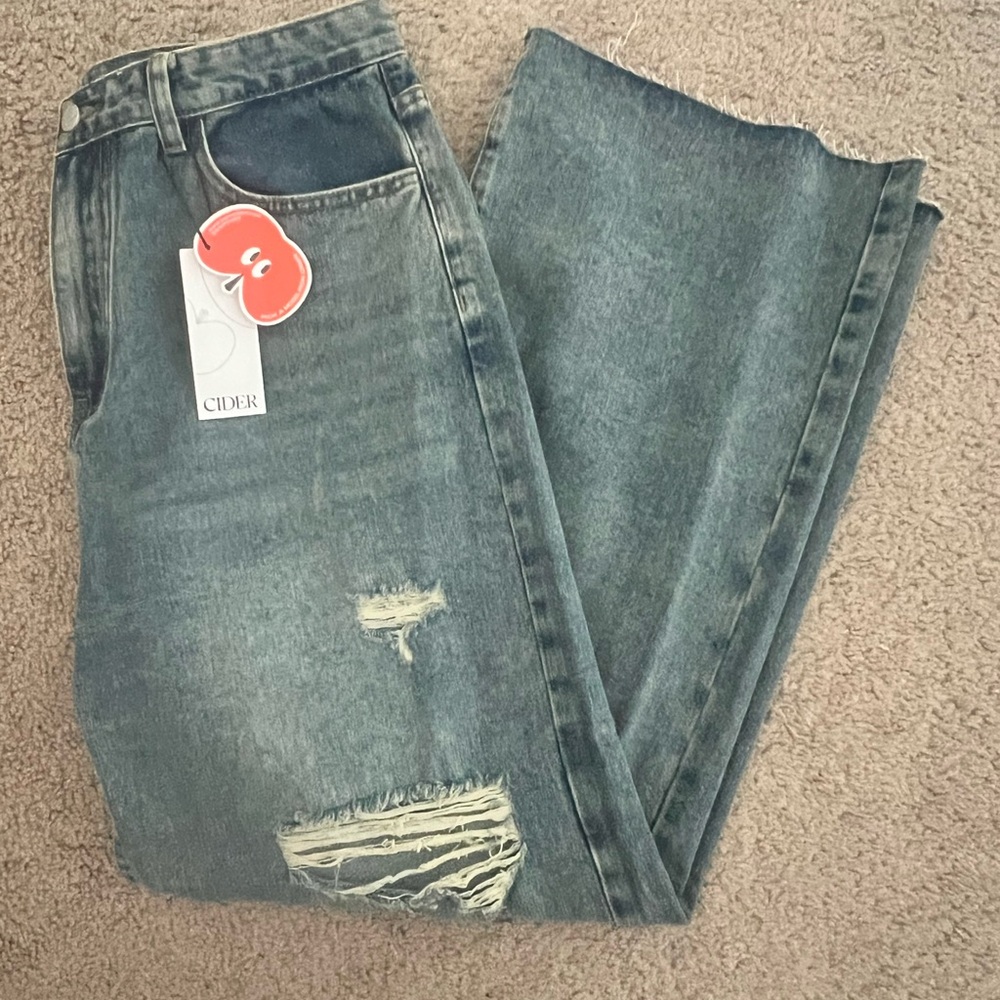 High Waist Ripped Straight Leg Jeans